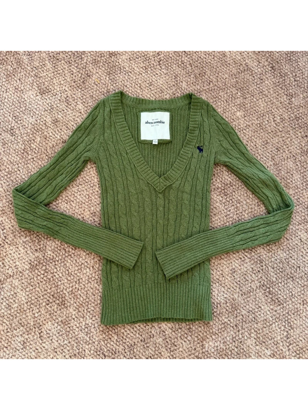 Abercrombie & Fitch Y2K Vintage Cable Knit Rabbit Hair V-Neck Sweater L